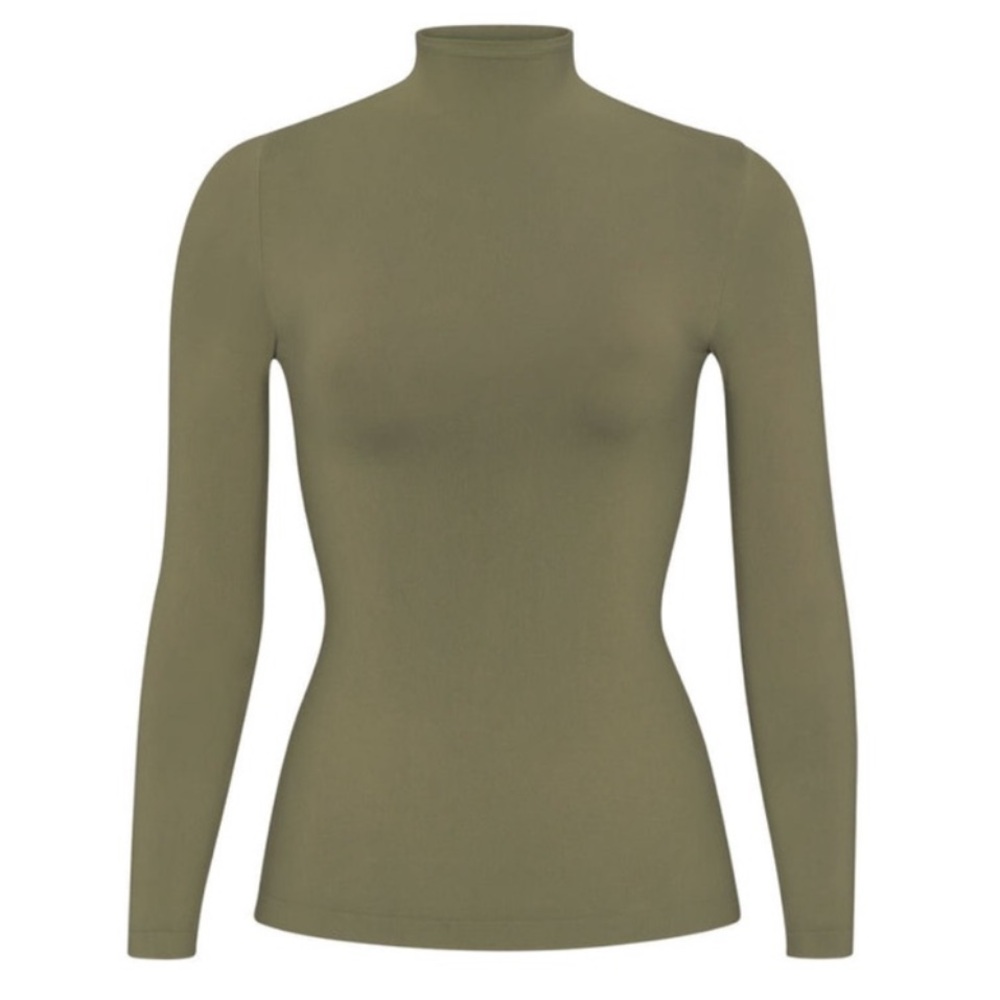 SKIMS Long Sleeve Mock Turtleneck Top — Olive Green